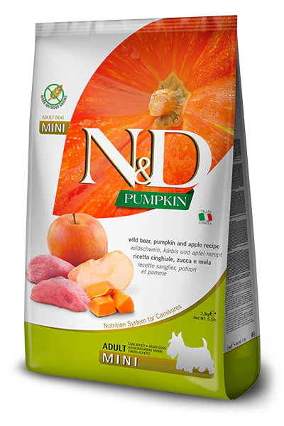Farmina N&D Pumpkin Adult Mini Cinghiale, Zucca e Mela 800 g – Crocchette Grain Free per Cani Mini