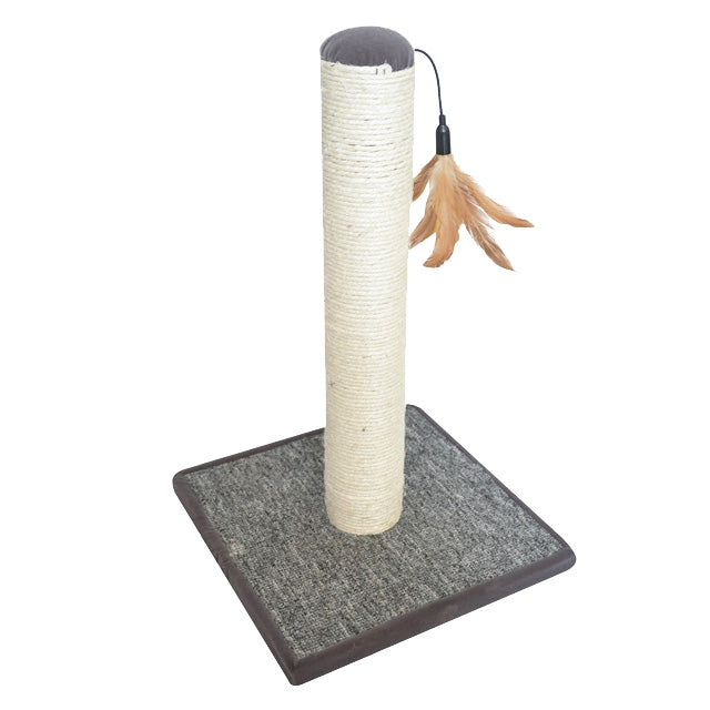 Tiragraffi in Sisal per Gatti con Base Antiscivolo e Gioco Piume, ideale per affilare le unghie e giocare.