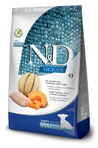 Farmina N&D Ocean Puppy Mini Merluzzo, Zucca e Melone 2,5 kg – Grain Free per Cuccioli Mini