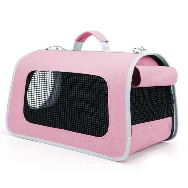 Borsa Trasportino Semirigida Voyage in rosa con rete traspirante per cani e gatti piccoli.