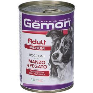 Gemon Medium Adult Bocconi con Manzo e Fegato per Cane gr415 in scatola, alimento completo per cani adulti.