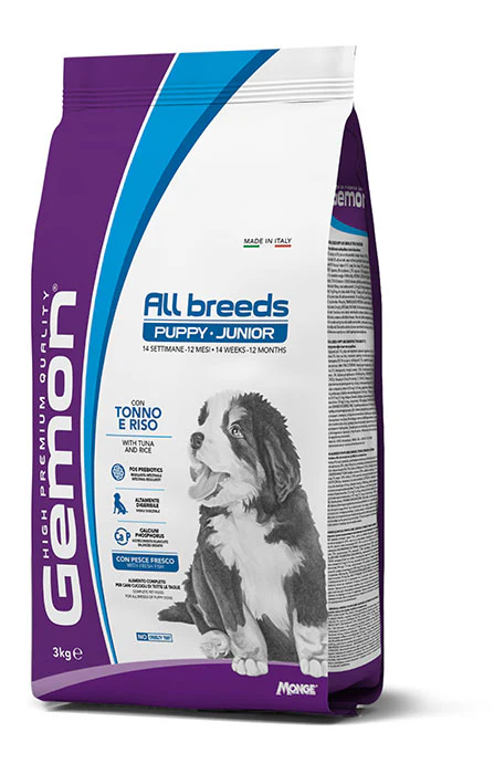Cibo per cani adulti di taglia piccola - Gemon All Breeds Tonno e Riso, confezione da 3 kg.