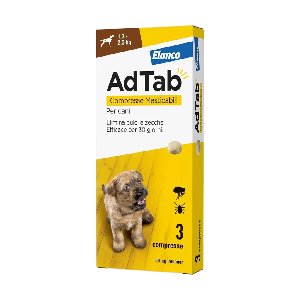 AdTab 56 mg compresse masticabili per cani 1,3-2,5 kg contro pulci e parassiti