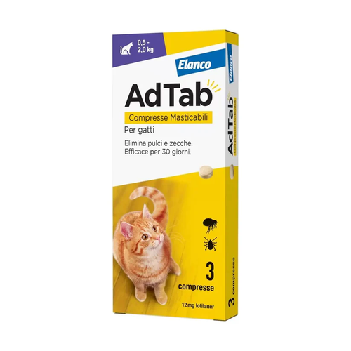 AdTab 12 mg per Gatti chewable tablets for cats 0.5-2 kg by Elanco, pack of 3