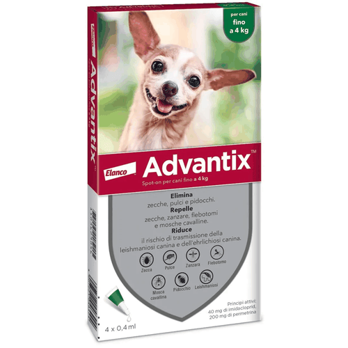Advantix Spot On Cani fino a 4 kg - trattamento antiparassitario efficace per cani di piccola taglia.