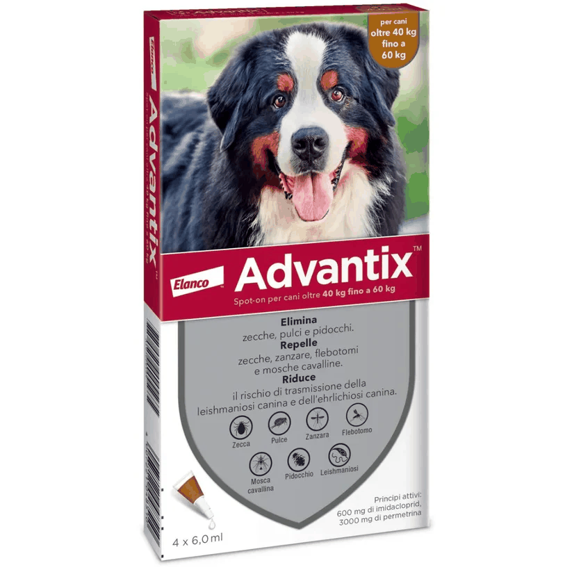 Advantix Spot-On antiparassitario per cani 40-60 kg con 4 pipette protezione contro pulci zecche e zanzare
