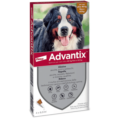 Advantix Spot-On antiparassitario per cani 40-60 kg con 4 pipette protezione contro pulci zecche e zanzare