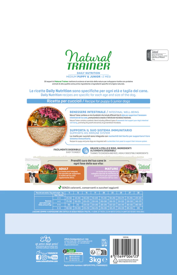 Natural Trainer Medium Puppy & Junior con Pollo Fresco – 3kg