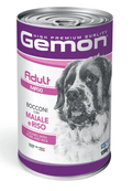 Cibo per cani adulti di taglia piccola Gemon con Maiale e Riso in scatola da 1250g.