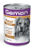 Cibo per cani adulti di taglia piccola Gemon con pollo e riso in lattina da 415g.