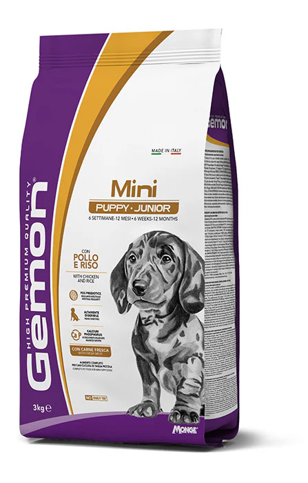 Cibo per cani adulti di taglia piccola Gemon Pollo e Riso 3kg in confezione da 3kg per cani mini.