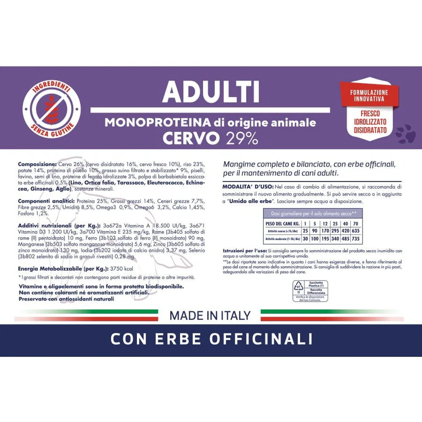 Vet Line Adulti Cervo Monoproteina 29% – Crocchette Naturali per Cani Adulti