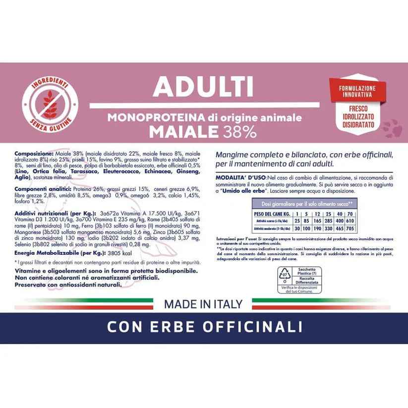 Vet Line Adulti Maiale 38% Monoproteina – Crocchette Naturali per Cani Adulti