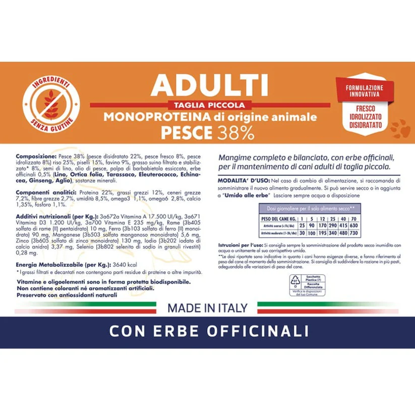 Vet Line Adulti Taglia Piccola Pesce 38% Monoproteina – Crocchette Naturali per Cani Mini