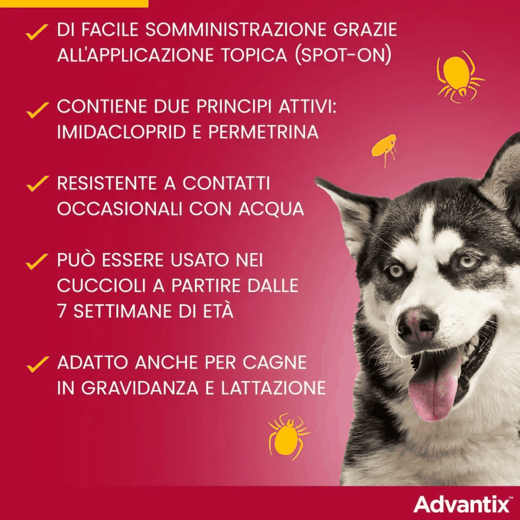 Advantix Spot-On Cani 40-60 kg - 4 pipette antiparassitario per cani sopra i 40 kg.