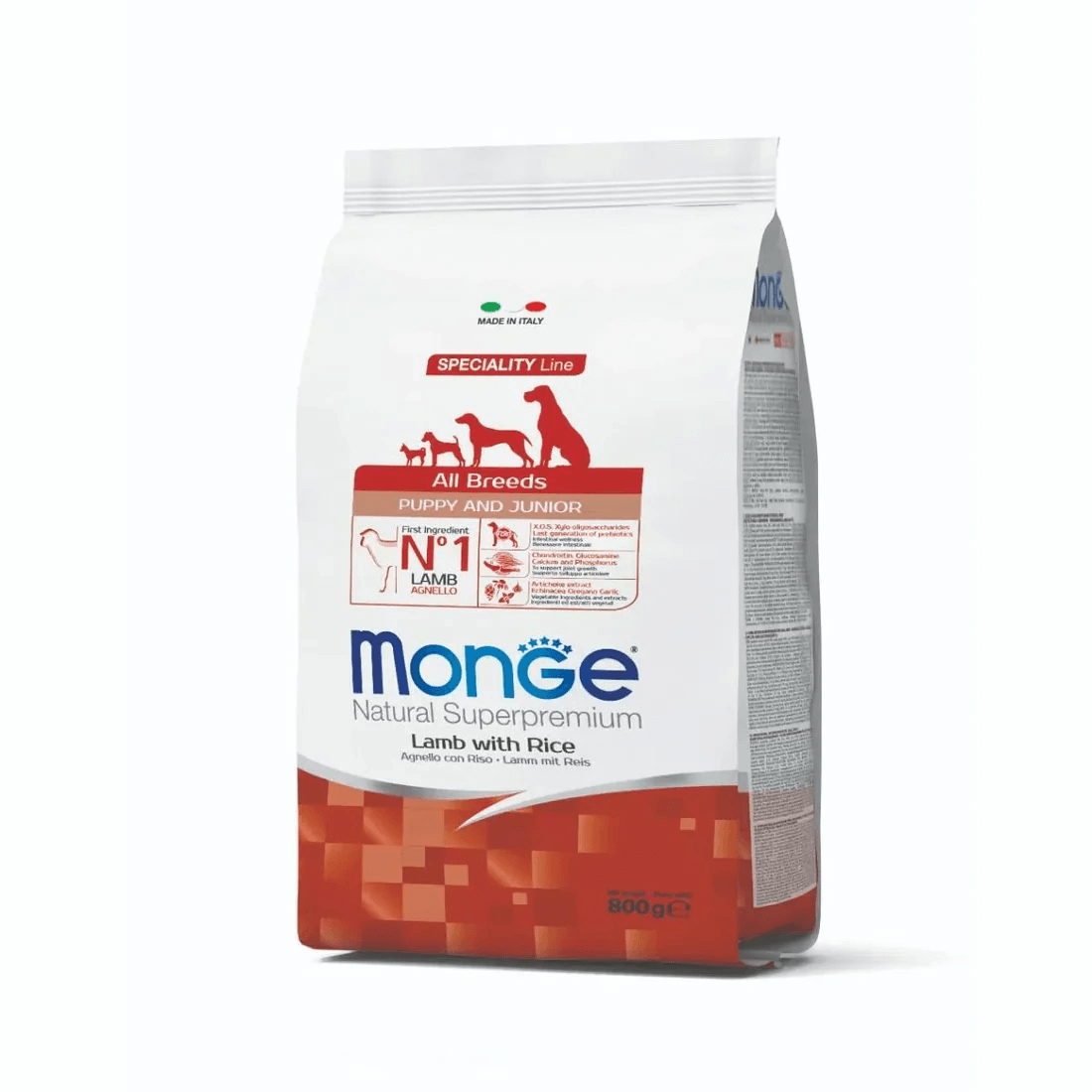 Monge Natural Superpremium all breeds puppy food with lamb and rice for balanced growth