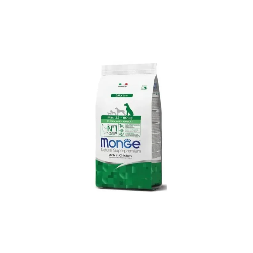 Monge Natural Superpremium Maxi Puppy & Junior chicken dog food bag for large breed puppies