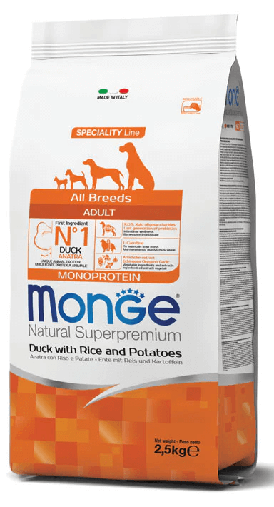 Monge Natural Superpremium All Breeds Adult Monoprotein duck rice potato dog food 2.5-12 kg bag