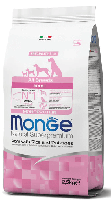 Monge Natural Superpremium all breeds adult dog food pork rice potatoes 2.5-12 kg bag