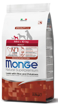 Monge Natural Superpremium Mini Adult dog food with lamb, rice, and potatoes for small breeds