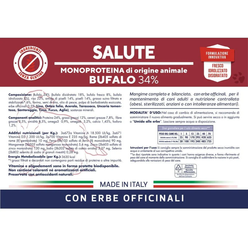Vet Line Salute Bufalo 34% Monoproteina – Crocchette Naturali per Cani Adulti